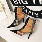 Plaid Color Block Suede Ankle Boots