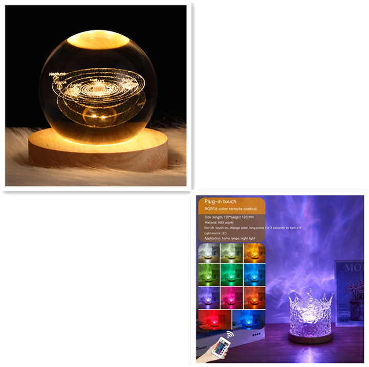 LED Water Ripple Ambient Night Light USB Rotating Projection Crystal Table Lamp RGB Dimmable Home Decoration
