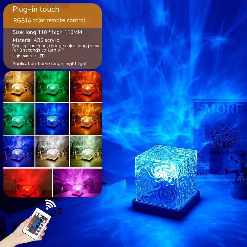 LED Water Ripple Ambient Night Light USB Rotating Projection Crystal Table Lamp RGB Dimmable Home Decoration
