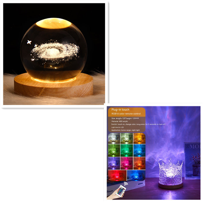 LED Water Ripple Ambient Night Light USB Rotating Projection Crystal Table Lamp RGB Dimmable Home Decoration