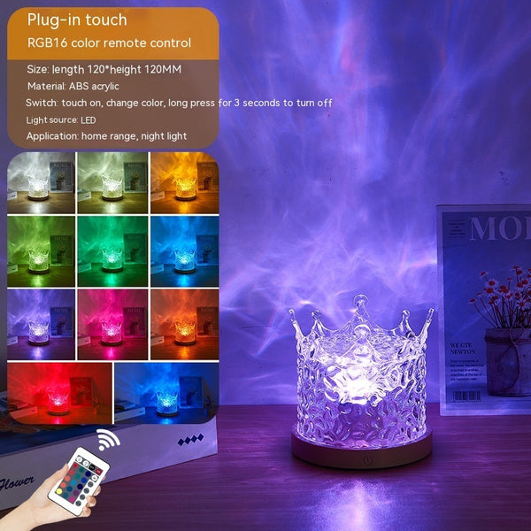 LED Water Ripple Ambient Night Light USB Rotating Projection Crystal Table Lamp RGB Dimmable Home Decoration
