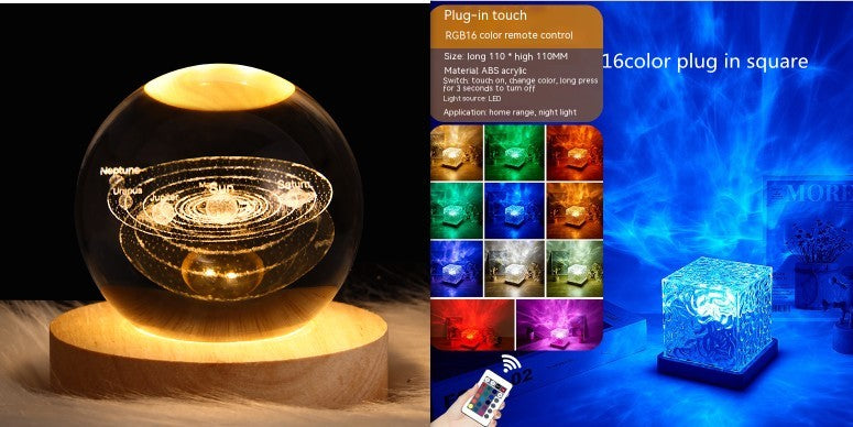 LED Water Ripple Ambient Night Light USB Rotating Projection Crystal Table Lamp RGB Dimmable Home Decoration